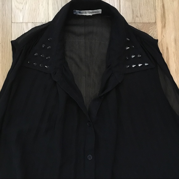 Black Sheer Flowy Top with Studded Collar - Picture 5 of 8